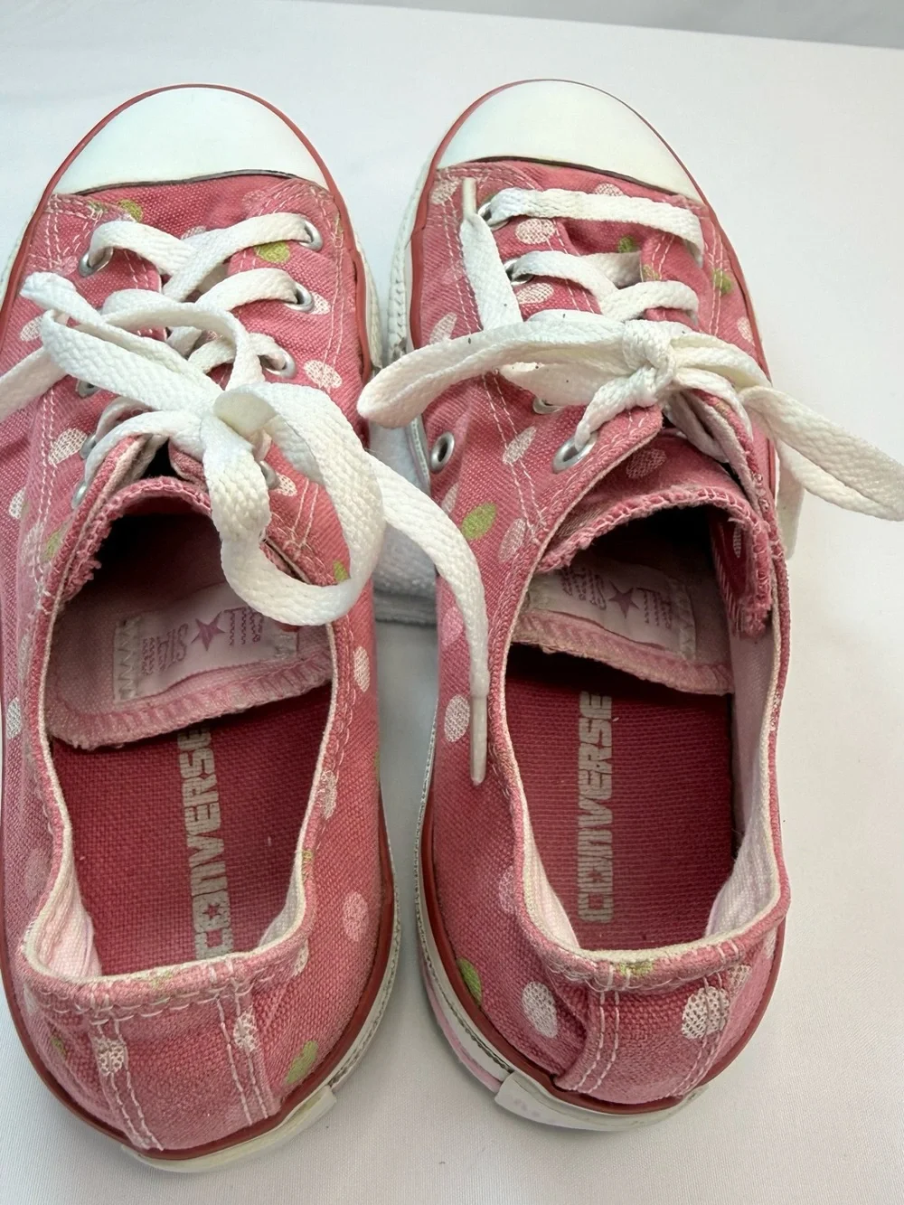 Converse All-Star Pink Polka Dot Low-Top Canvas Sneakers Girls Size 3 VGUC